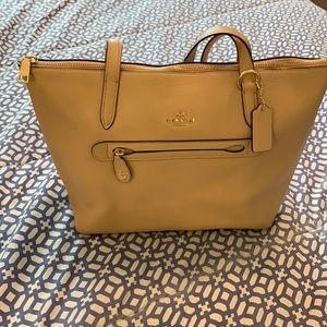 COACH Taylor Pebble Leather Zip Top Tote Bag.